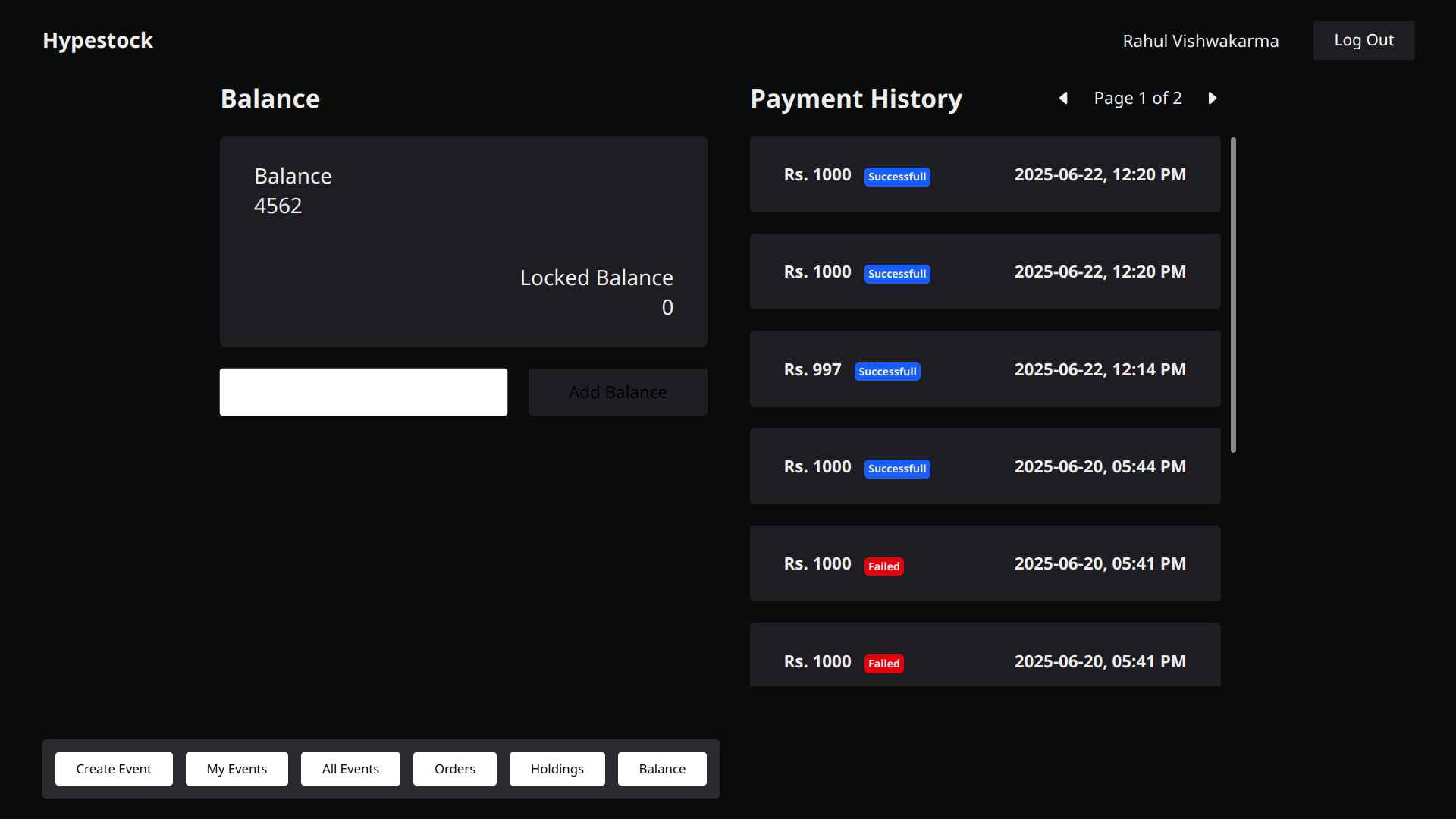 Hypestock Balance View