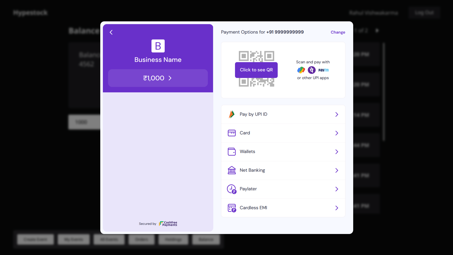 Hypestock Payment View
