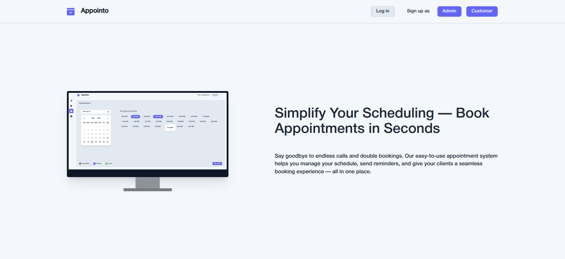 Appointment Booking System Landing Page