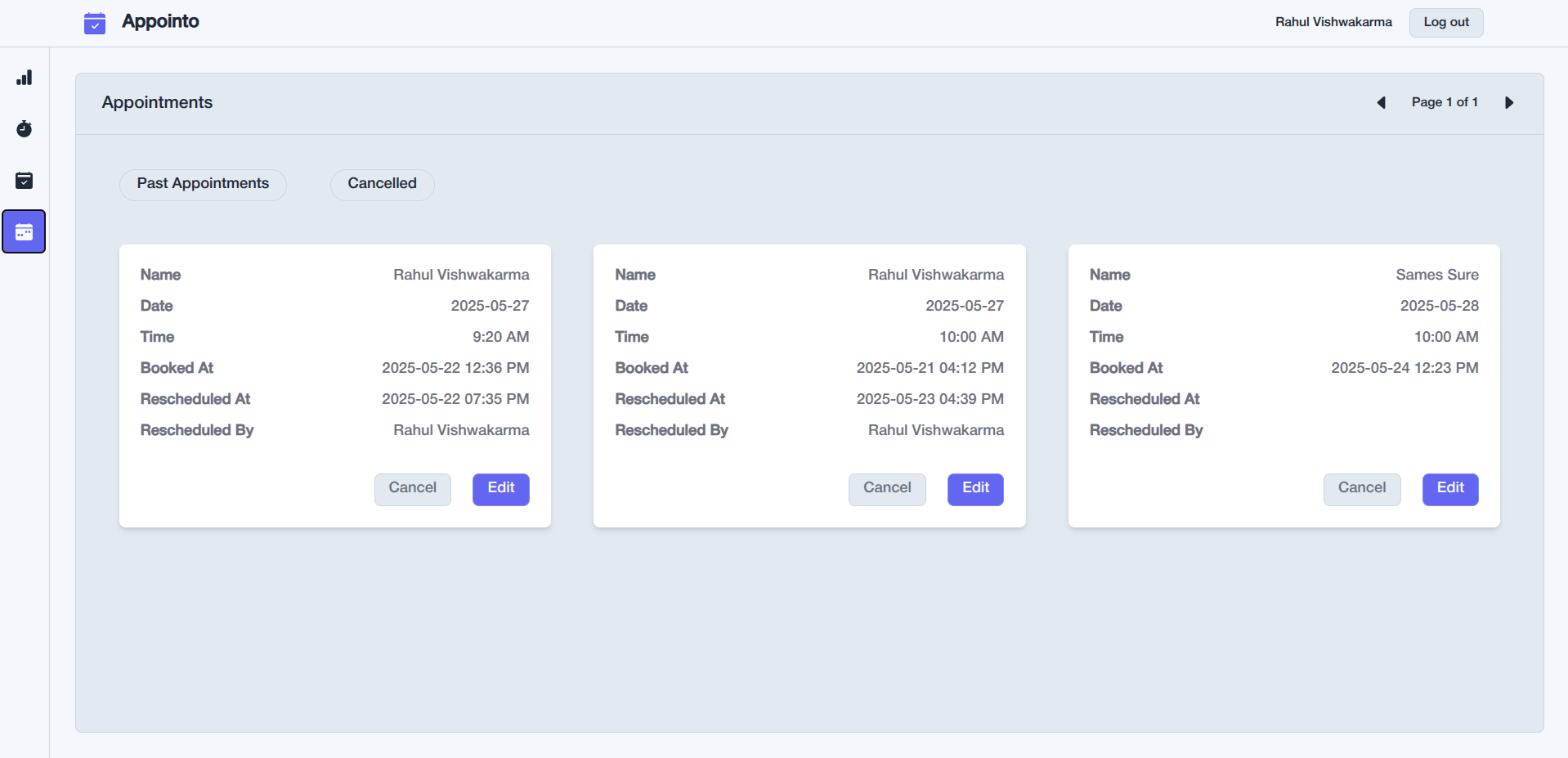 Appointment Booking System Dashboard All Appointments Page