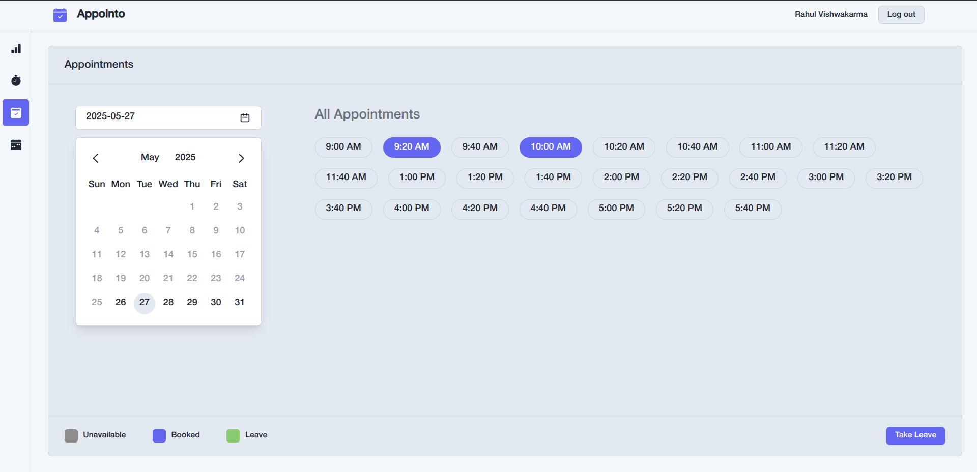 Appointment Booking System Dashboard